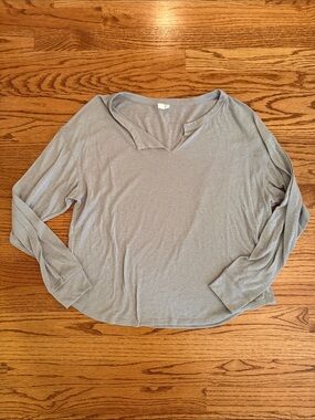 Free People Movement Relaxed V-Neck Long Sleeve Top - Light Gray